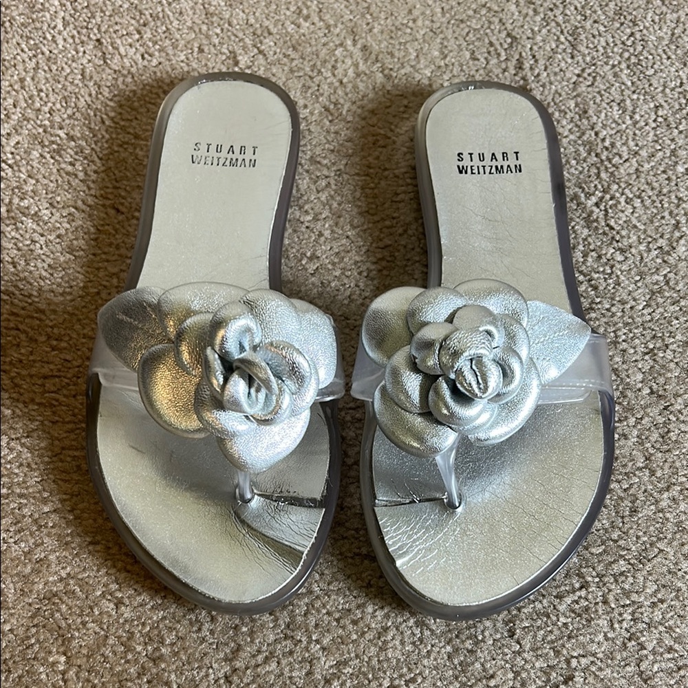 Stuart Weitzman Silver Floral Women's Sandals - Picture 2 of 4